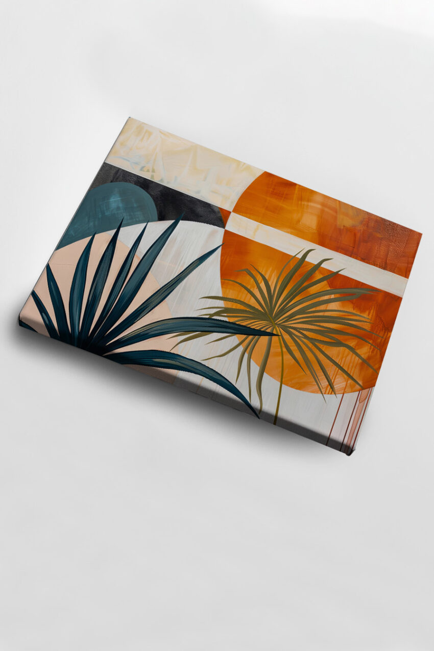 Grafikdesign Poster Palmblatt abstrakt orange grün
