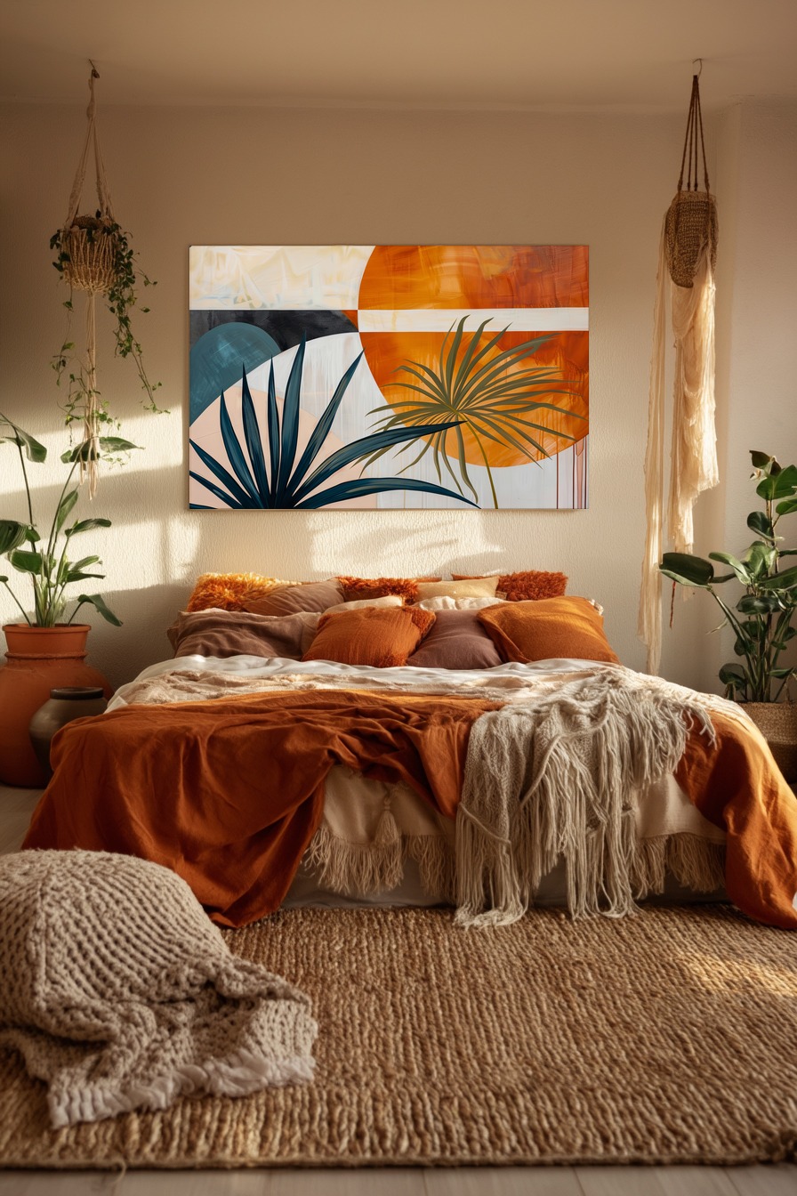 Grafikdesign Poster Palmblatt abstrakt orange grün
