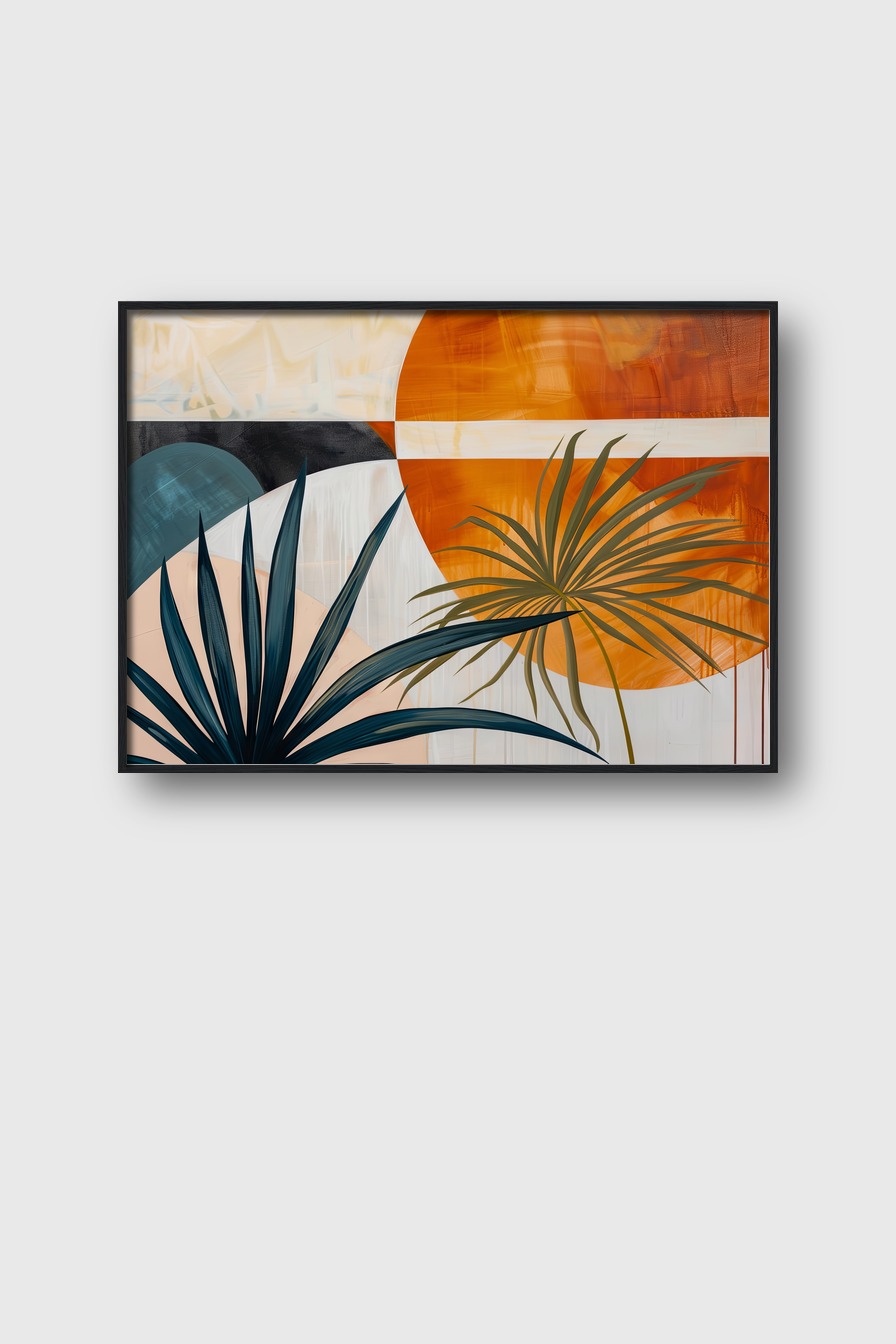 Grafikdesign Poster Palmblatt abstrakt orange grün