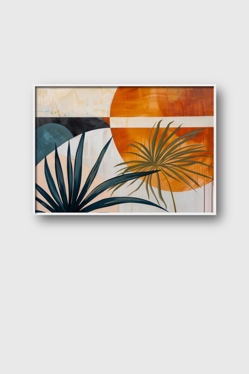 Grafikdesign Poster Palmblatt abstrakt orange grün