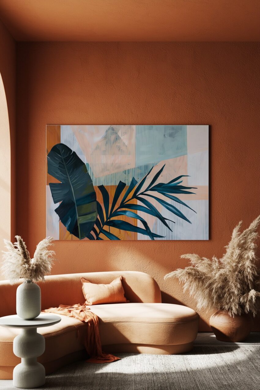 Digitale Kunst Poster Palmenblätter blau dunkel Kontrast