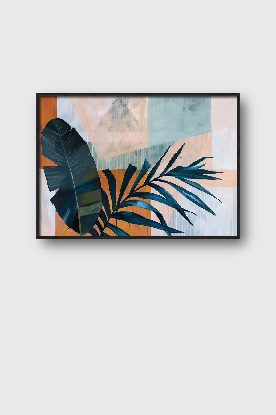 Digitale Kunst Poster Palmenblätter blau dunkel Kontrast