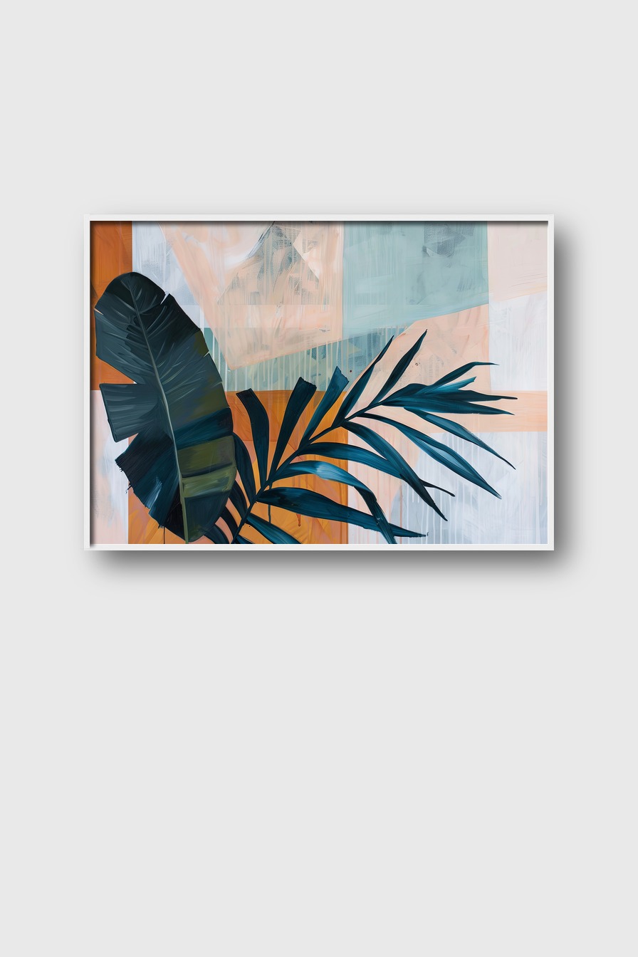 Digitale Kunst Poster Palmenblätter blau dunkel Kontrast