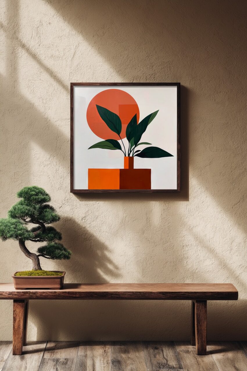 Grafik Poster Pflanze grün orange minimalistisch