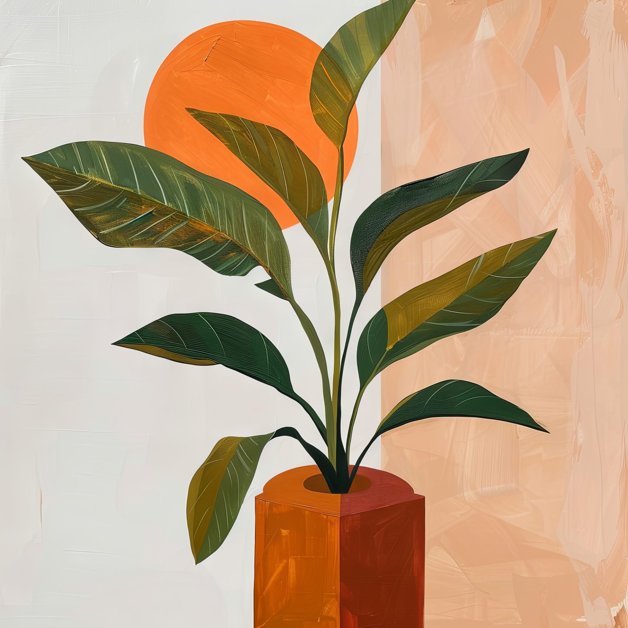 Illustration Poster Pflanze Blätter orange grün minimalistisch