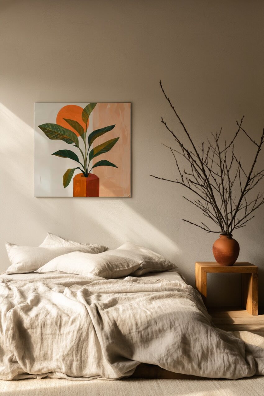 Illustration Poster Pflanze Blätter orange grün minimalistisch