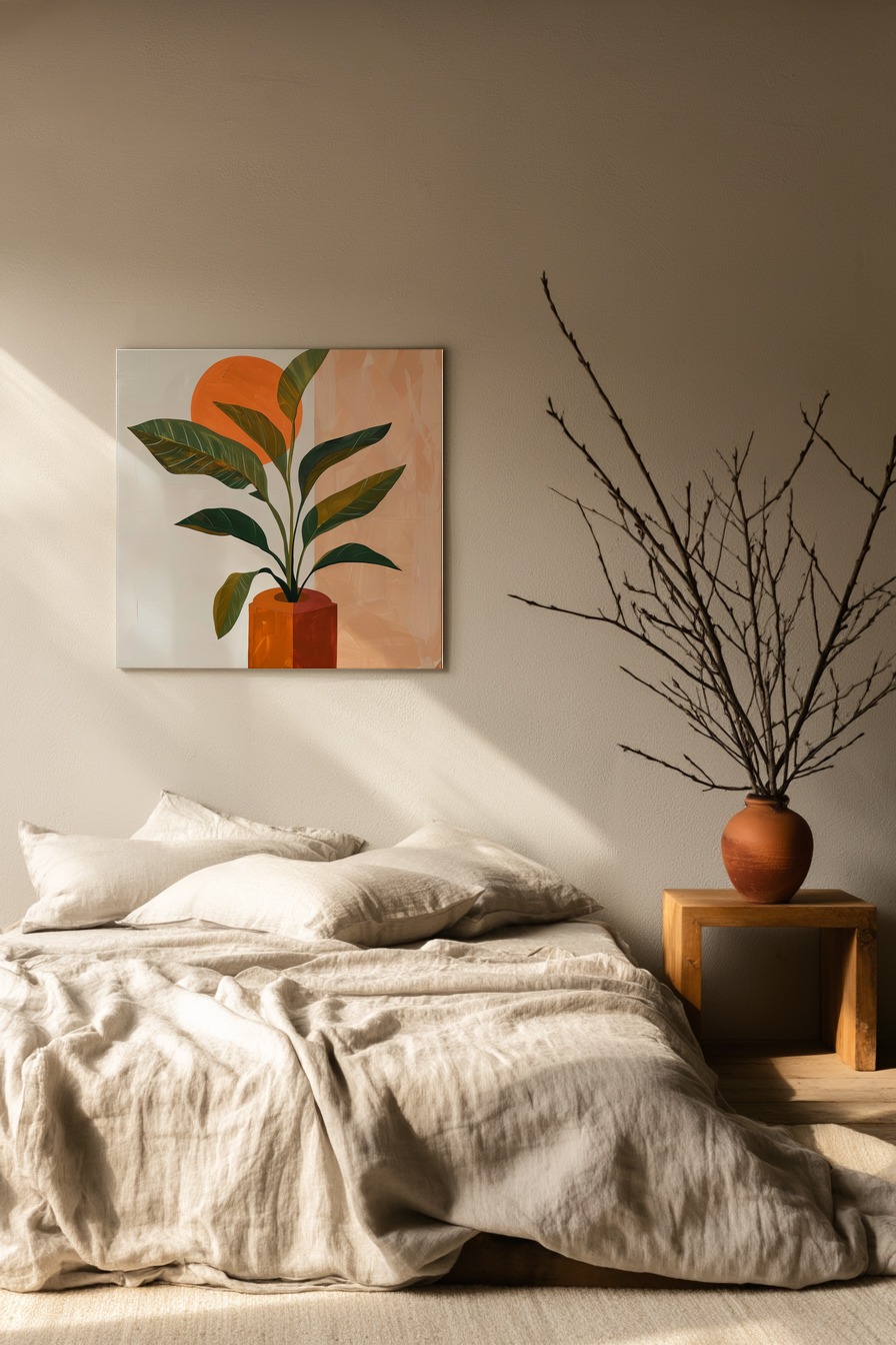 Illustration Poster Pflanze Blätter orange grün minimalistisch