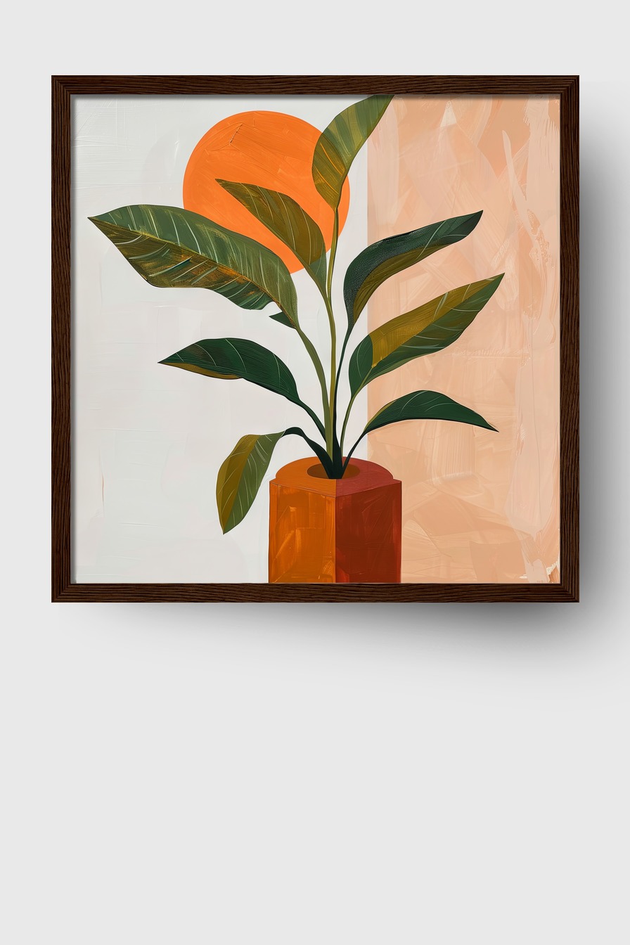 Illustration Poster Pflanze Blätter orange grün minimalistisch