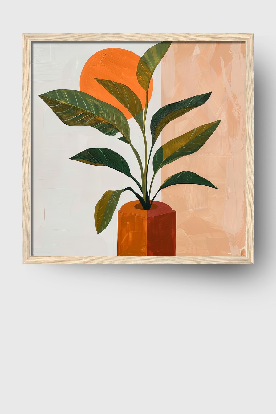 Illustration Poster Pflanze Blätter orange grün minimalistisch