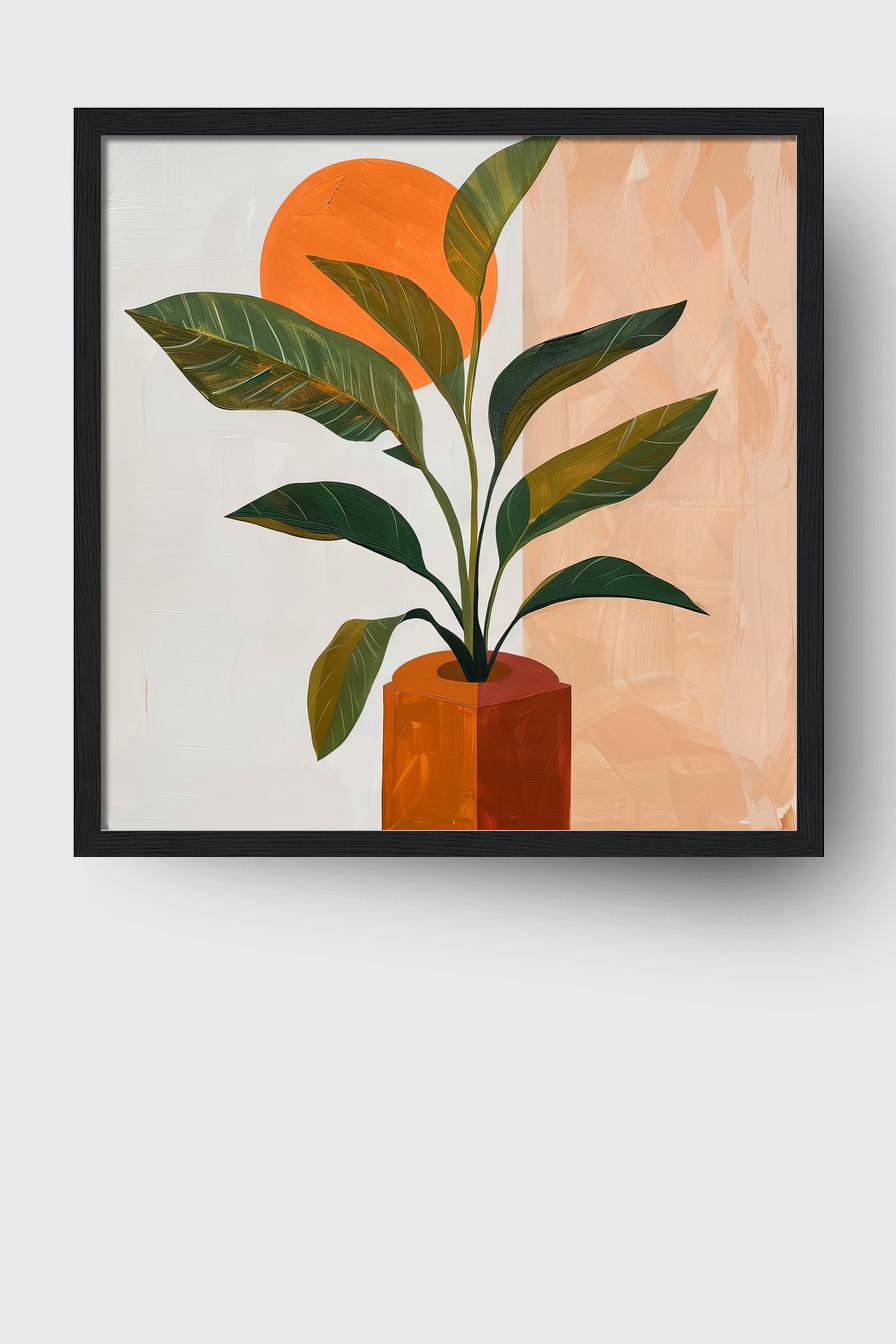 Illustration Poster Pflanze Blätter orange grün minimalistisch