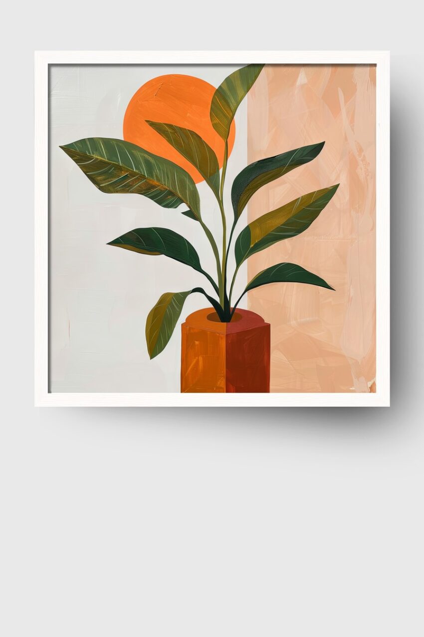 Illustration Poster Pflanze Blätter orange grün minimalistisch