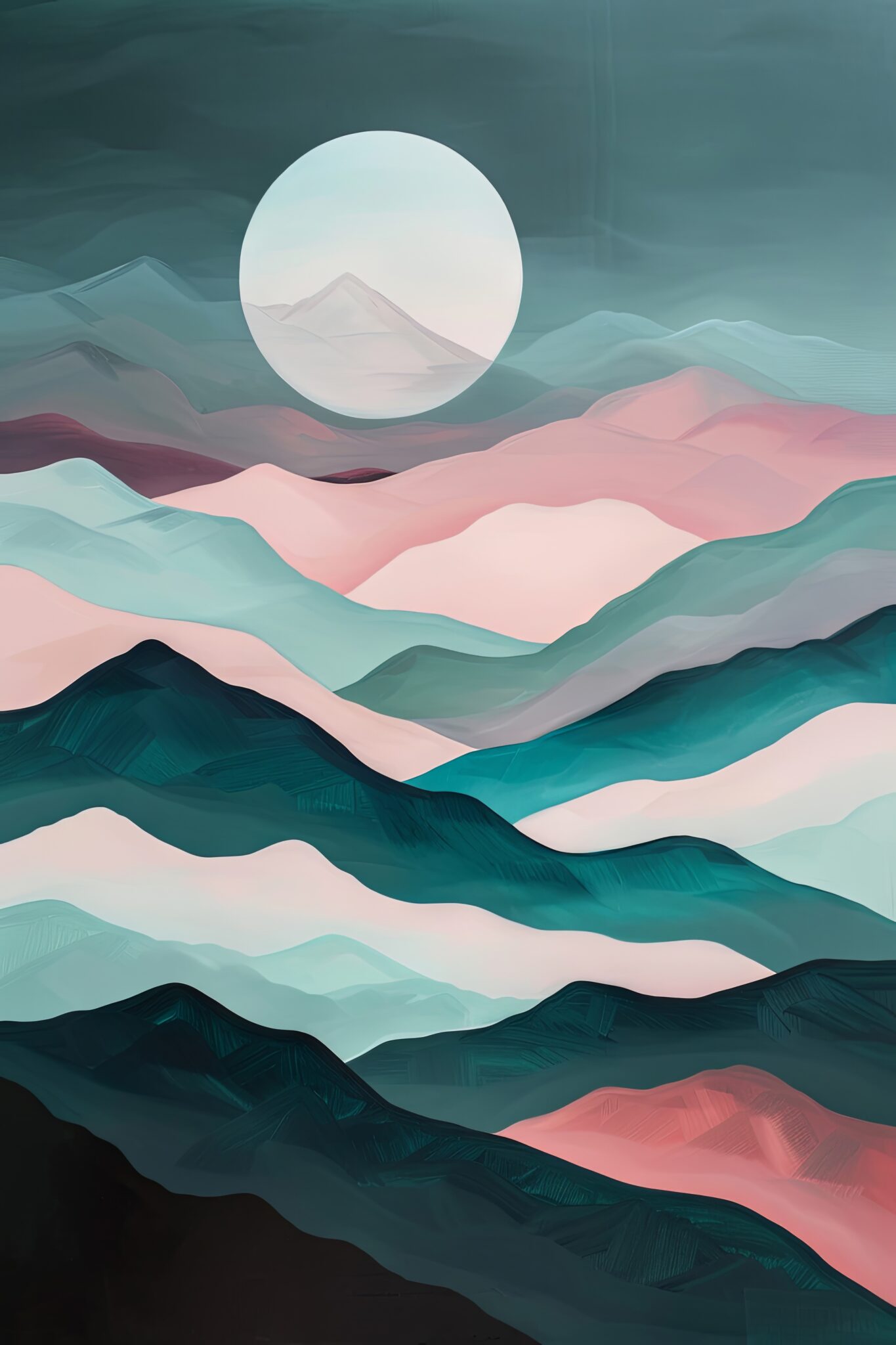 Digitale Kunst Poster Berge Mond pastellfarben sanft