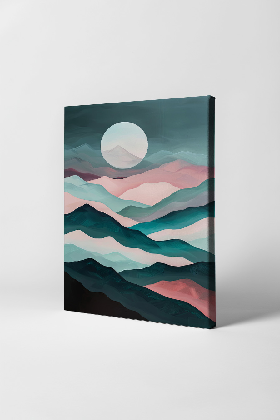 Digitale Kunst Poster Berge Mond pastellfarben sanft