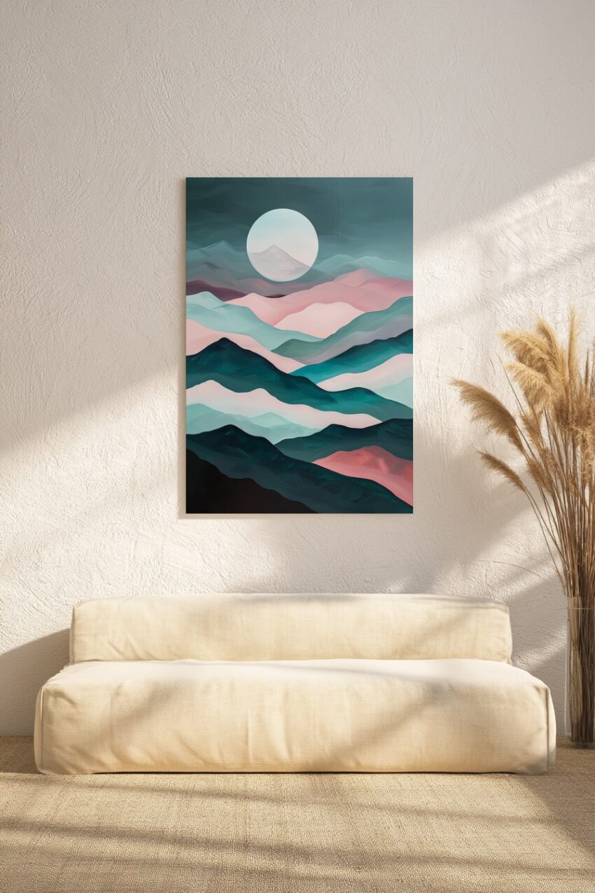 Digitale Kunst Poster Berge Mond pastellfarben sanft