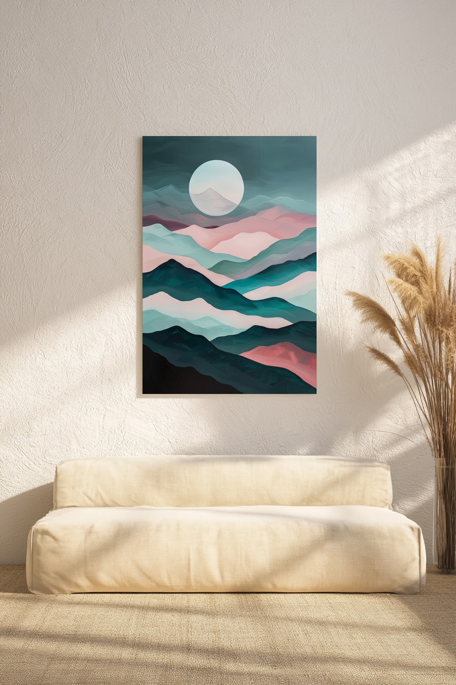 Digitale Kunst Poster Berge Mond pastellfarben sanft