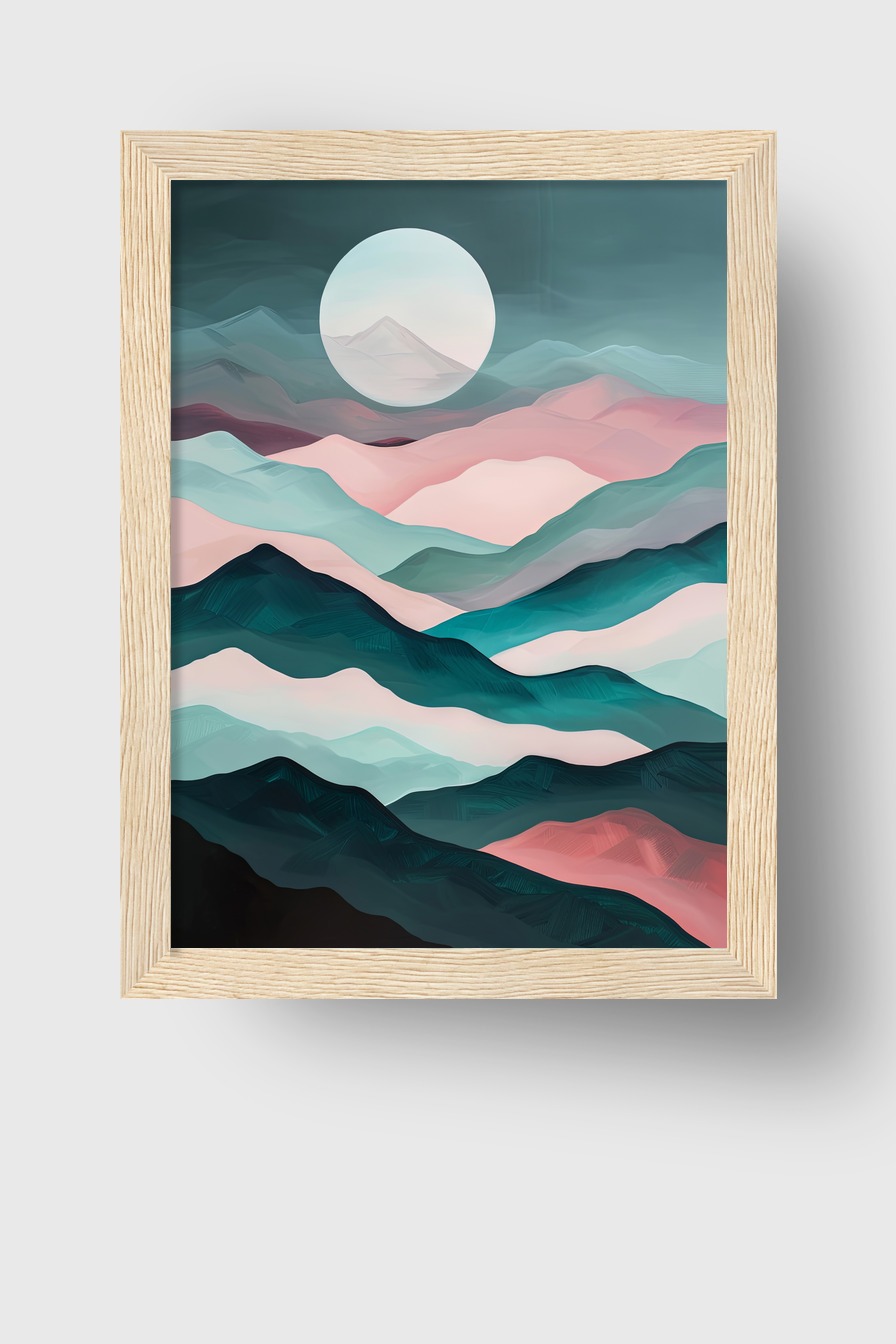 Digitale Kunst Poster Berge Mond pastellfarben sanft