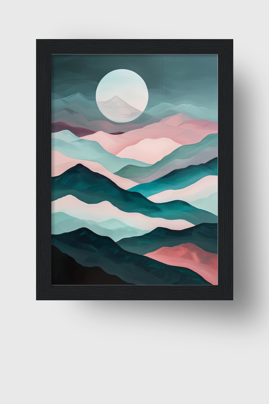 Digitale Kunst Poster Berge Mond pastellfarben sanft