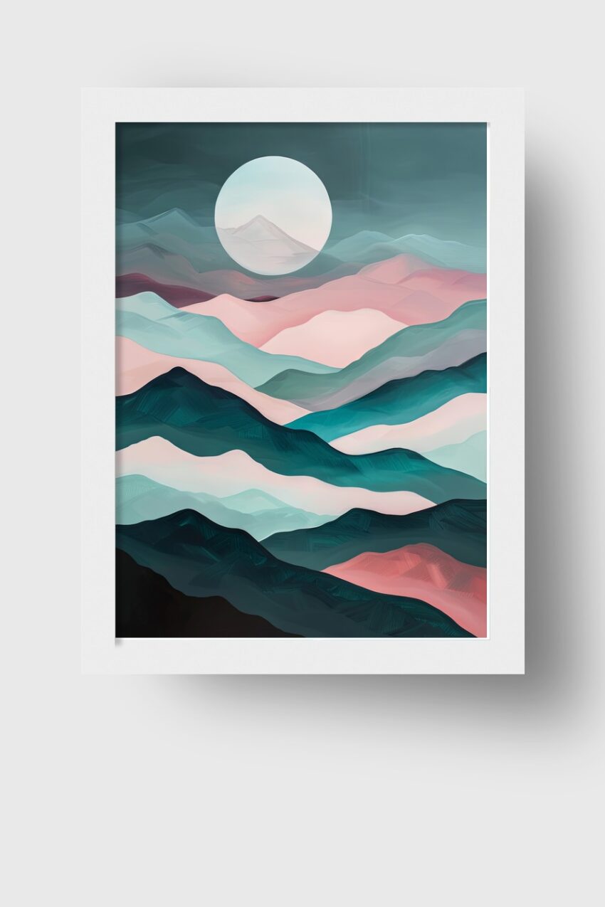 Digitale Kunst Poster Berge Mond pastellfarben sanft