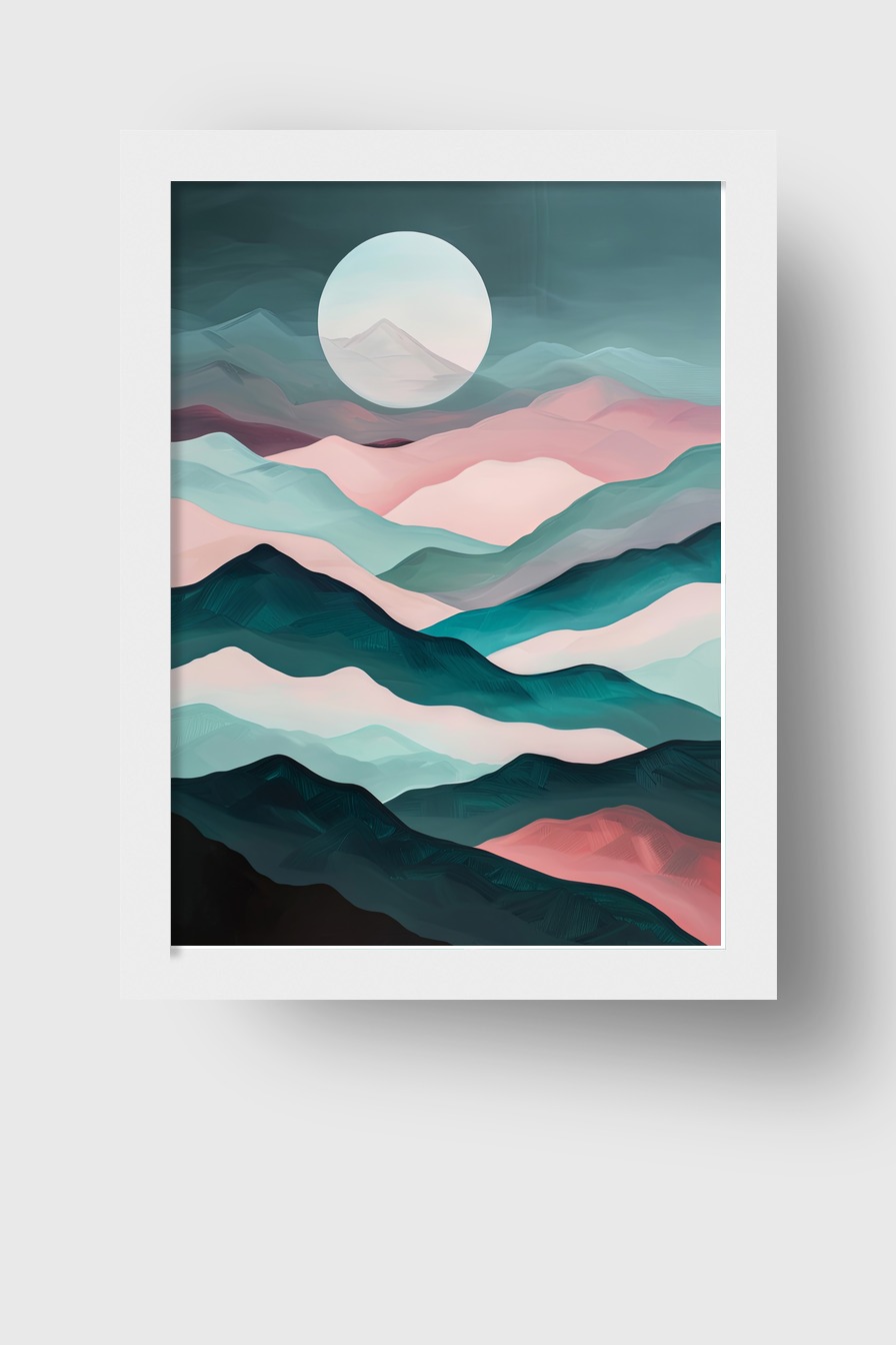 Digitale Kunst Poster Berge Mond pastellfarben sanft