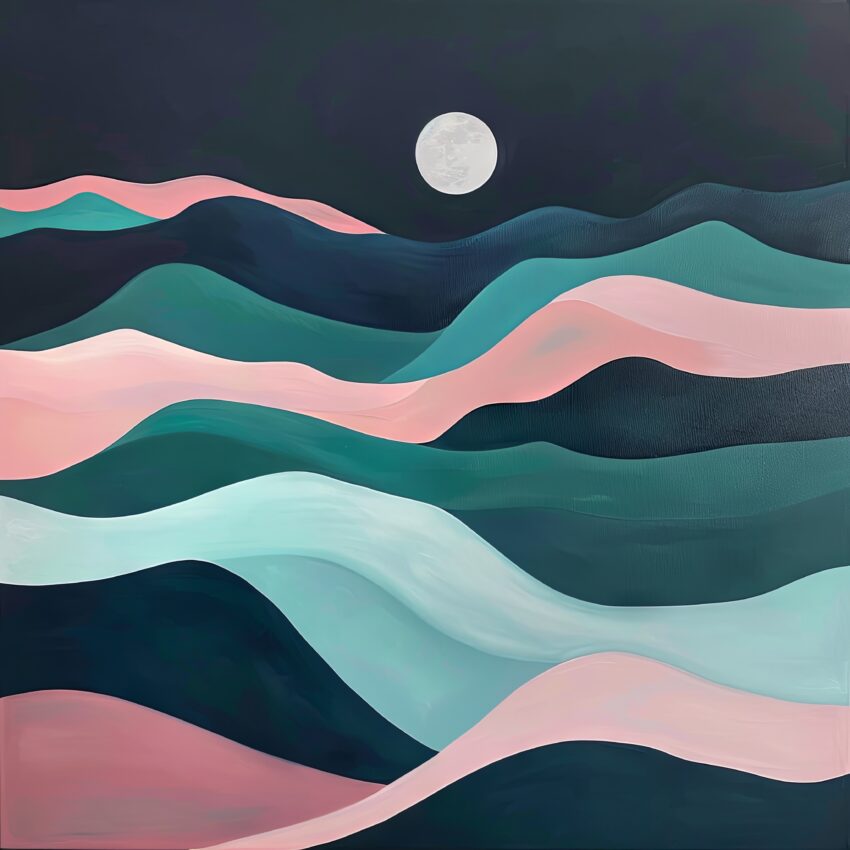 Abstrakt Poster Mond Berge rosa blaugrün