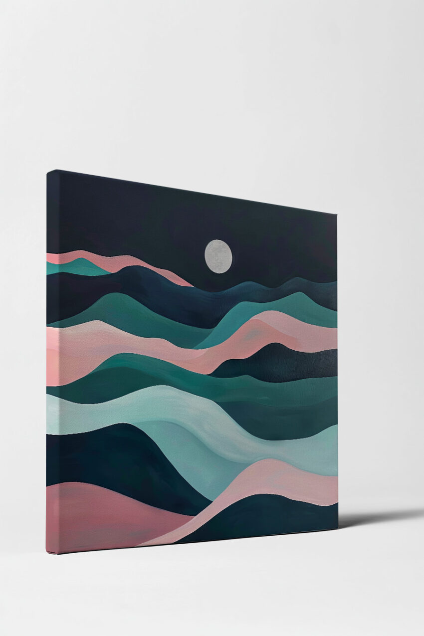 Abstrakt Poster Mond Berge rosa blaugrün