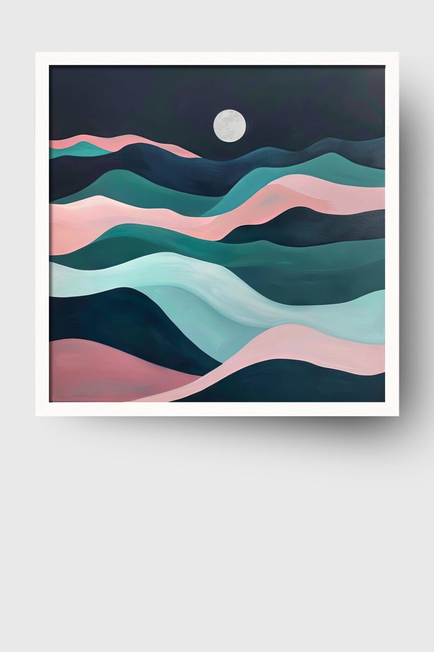 Abstrakt Poster Mond Berge rosa blaugrün