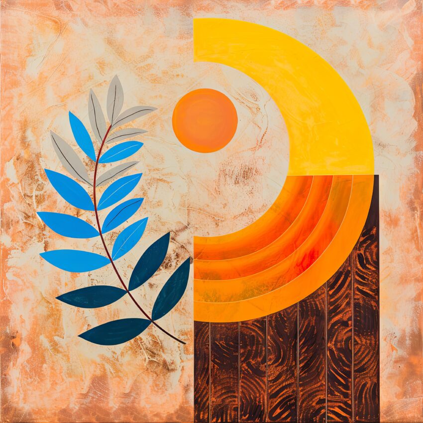 Illustration Poster Zweig Sonne Blau Orange Gelb