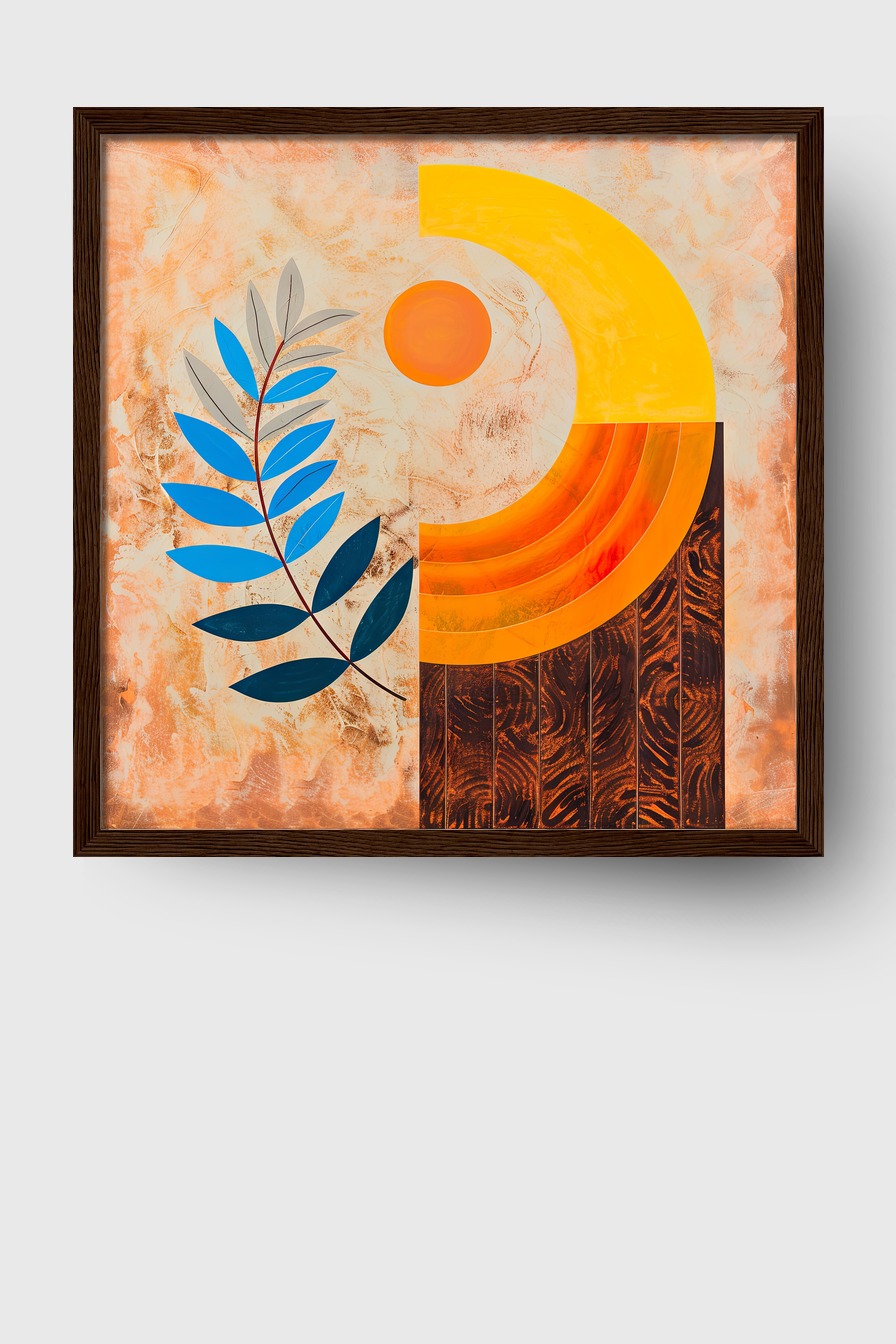 Illustration Poster Zweig Sonne Blau Orange Gelb
