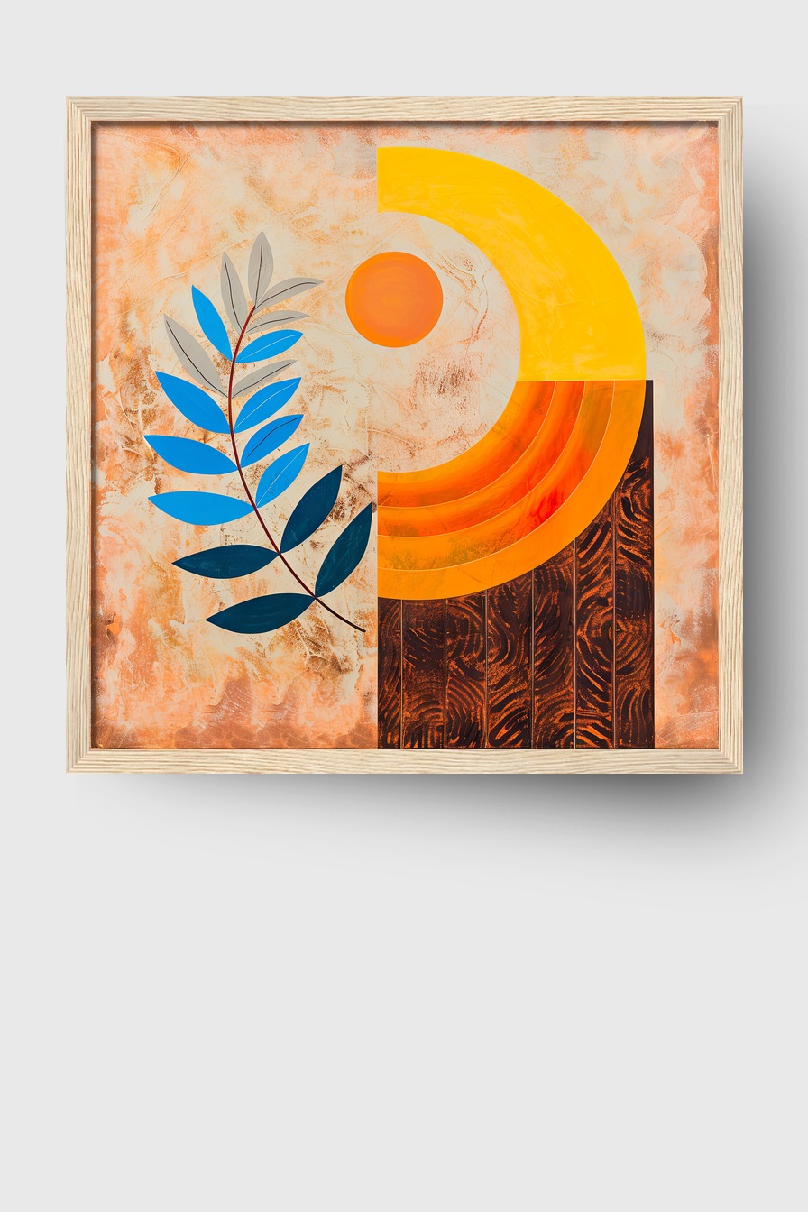 Illustration Poster Zweig Sonne Blau Orange Gelb