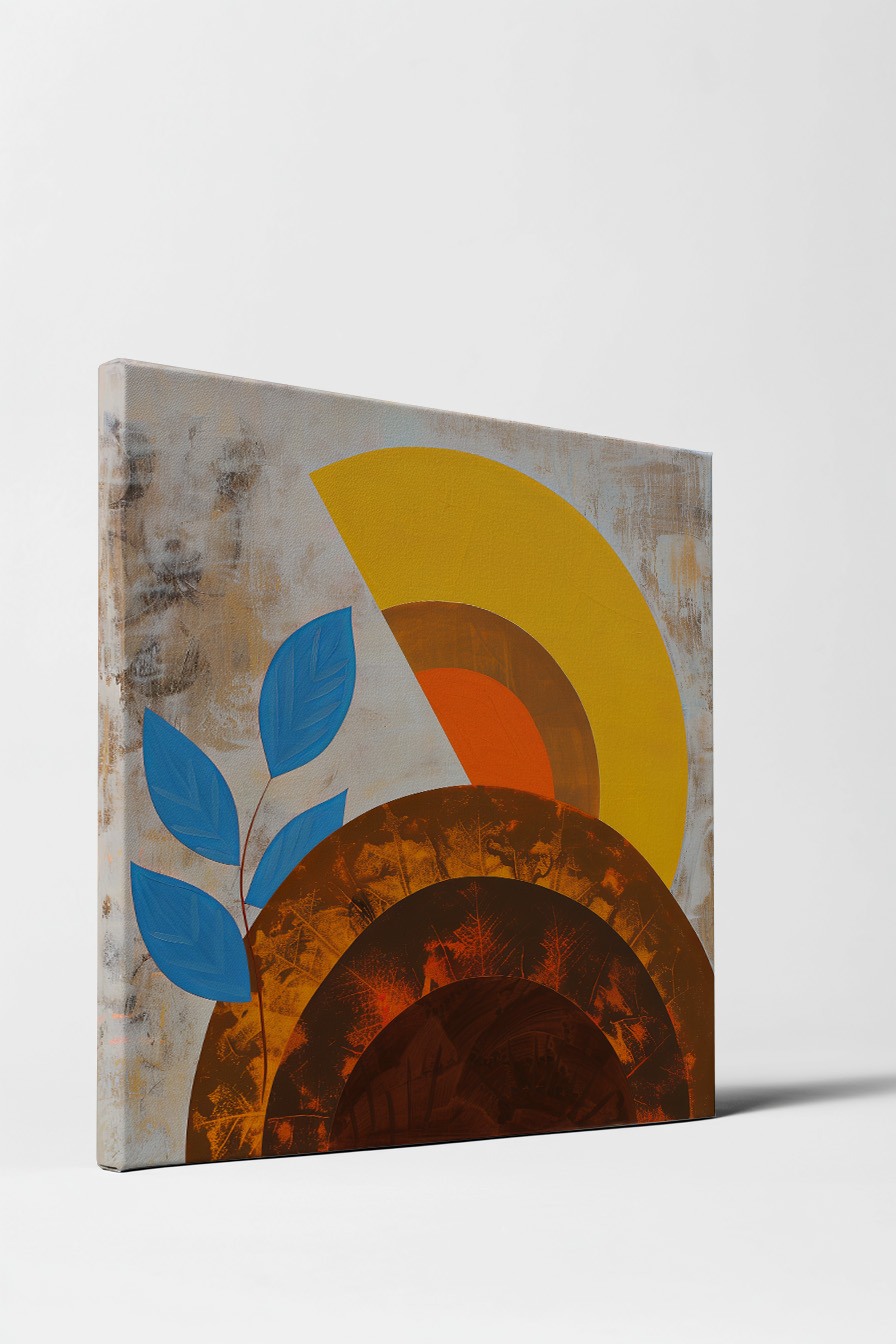 Illustration Poster Blätter blau abstrakt Halbkreise warm