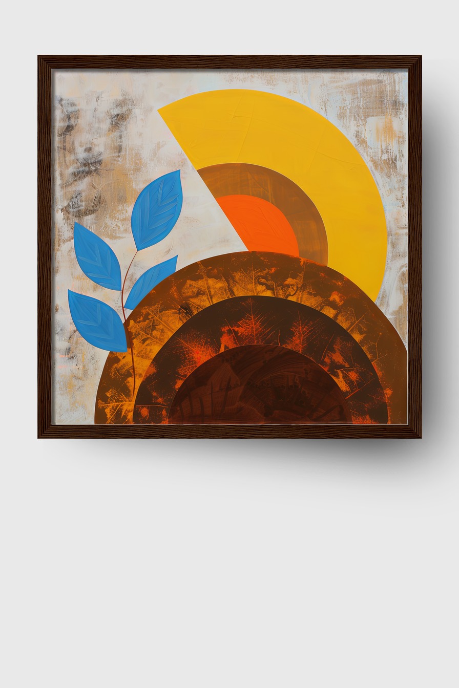 Illustration Poster Blätter blau abstrakt Halbkreise warm