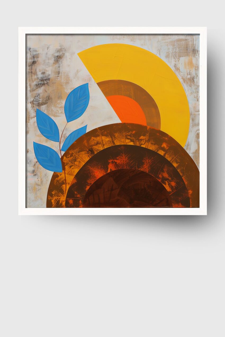 Illustration Poster Blätter blau abstrakt Halbkreise warm