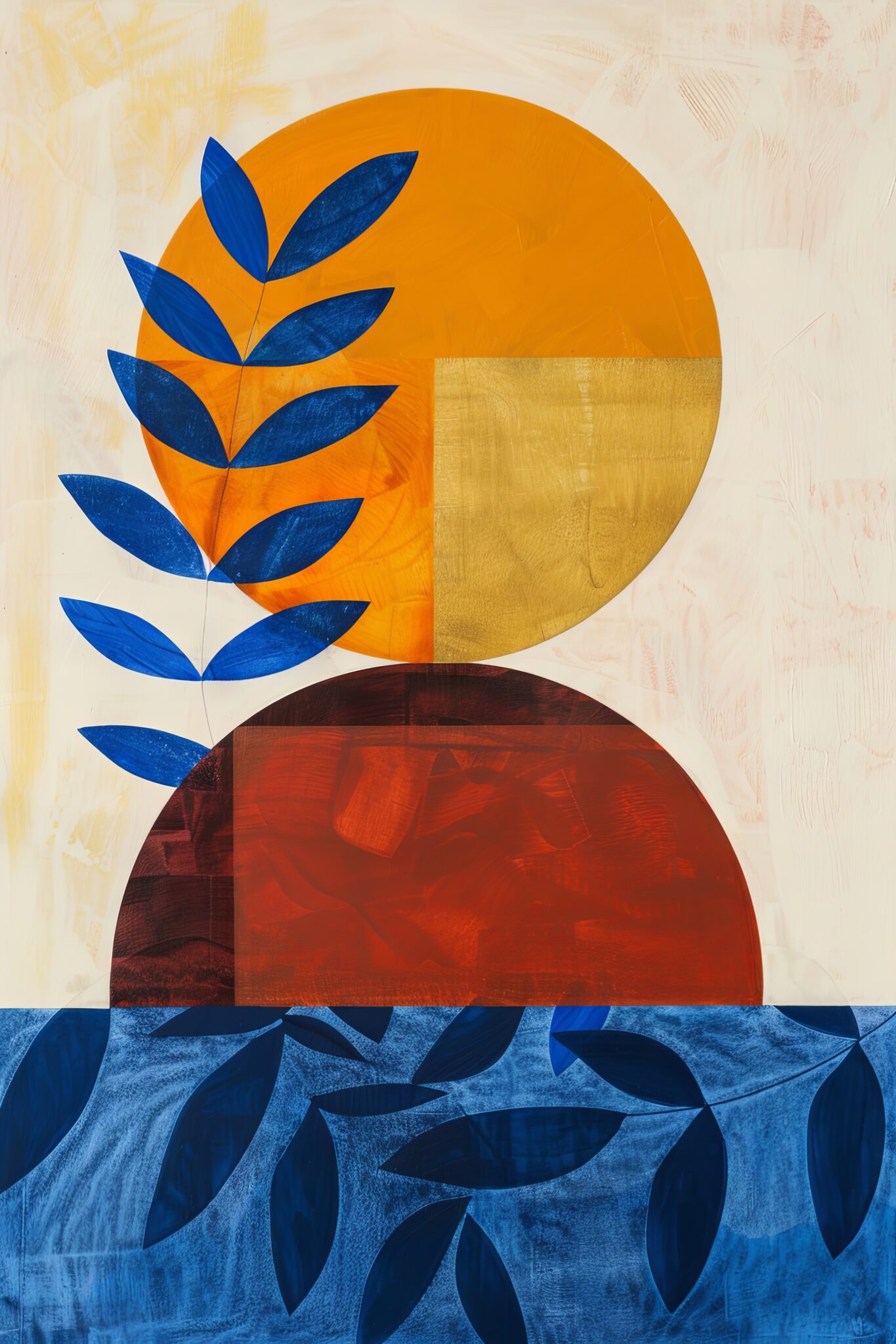 Grafik Poster Blatt blau Kreis orange rot minimalistisch