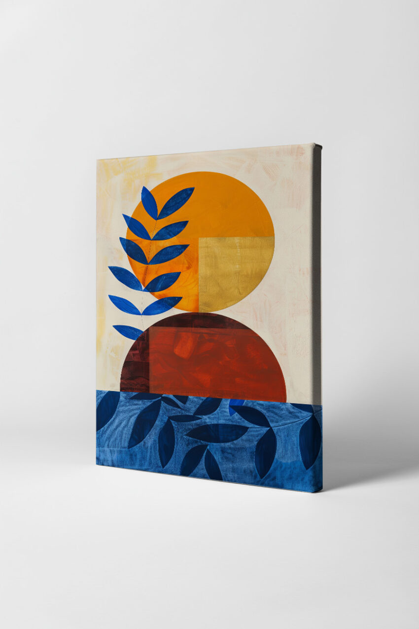 Grafik Poster Blatt blau Kreis orange rot minimalistisch