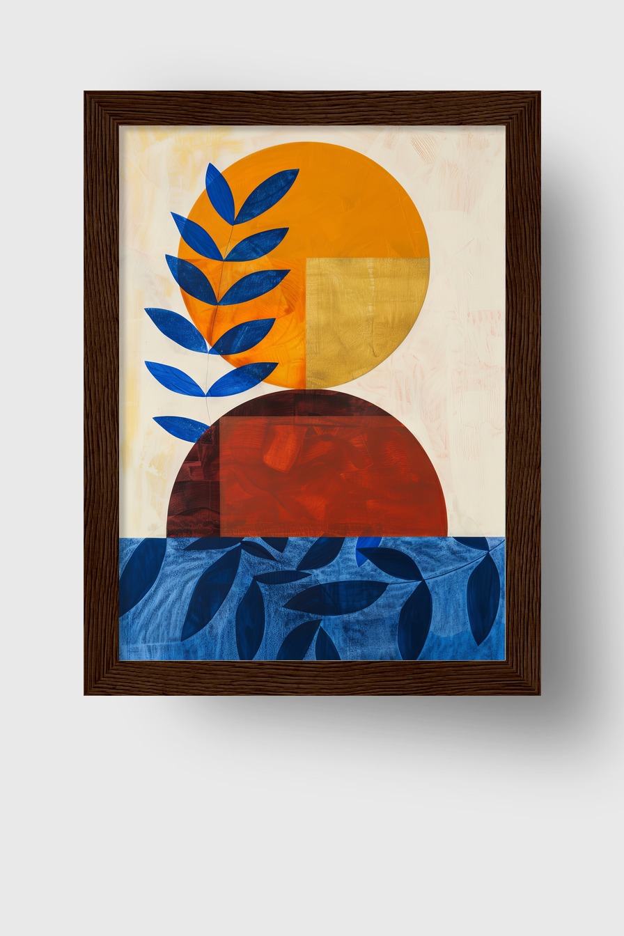 Grafik Poster Blatt blau Kreis orange rot minimalistisch