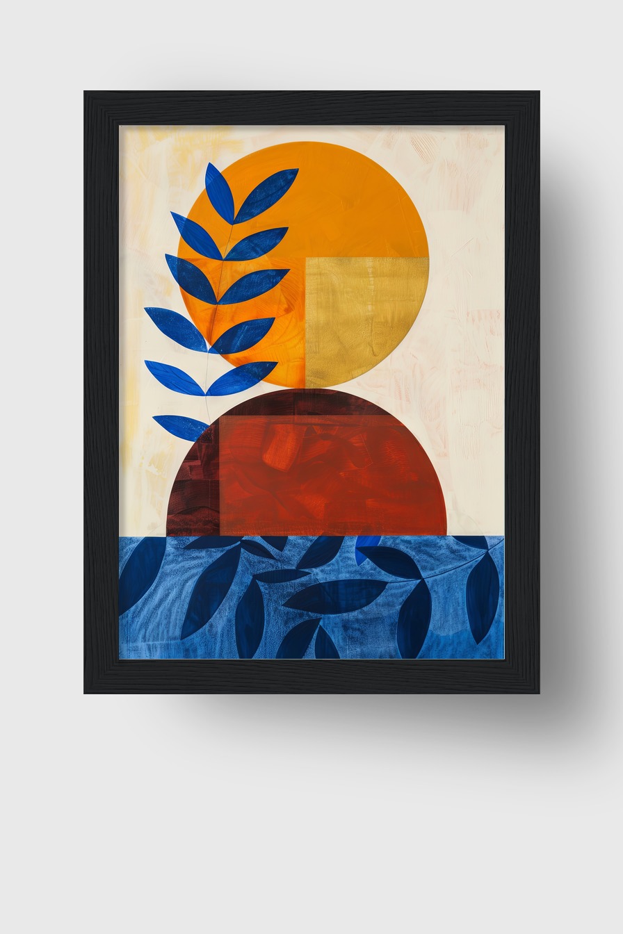 Grafik Poster Blatt blau Kreis orange rot minimalistisch