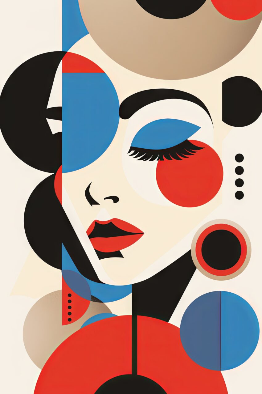 Grafik Poster Frau abstrakt rot blau schwarz