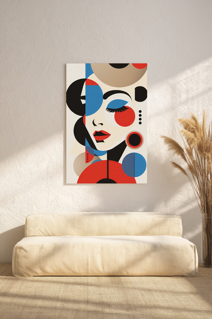 Grafik Poster Frau abstrakt rot blau schwarz