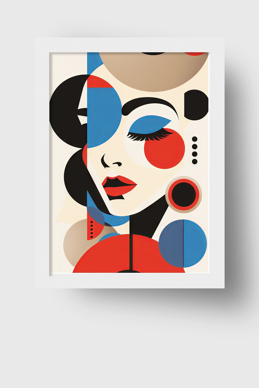 Grafik Poster Frau abstrakt rot blau schwarz