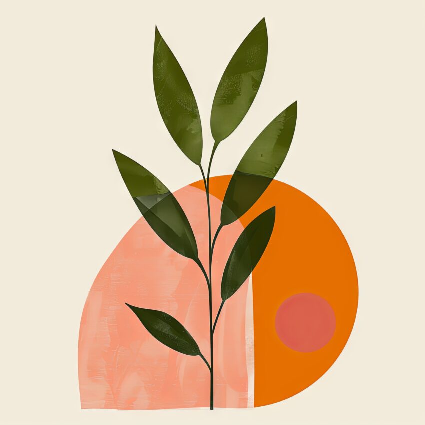 Digitale Kunst Poster Blattzweig grün orange geometrisch