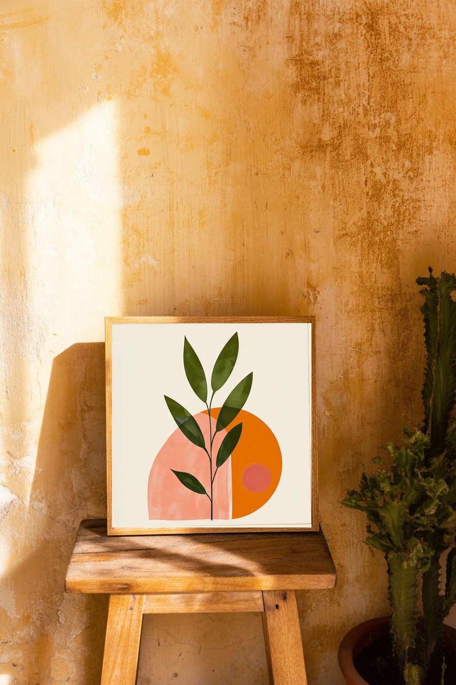 Digitale Kunst Poster Blattzweig grün orange geometrisch