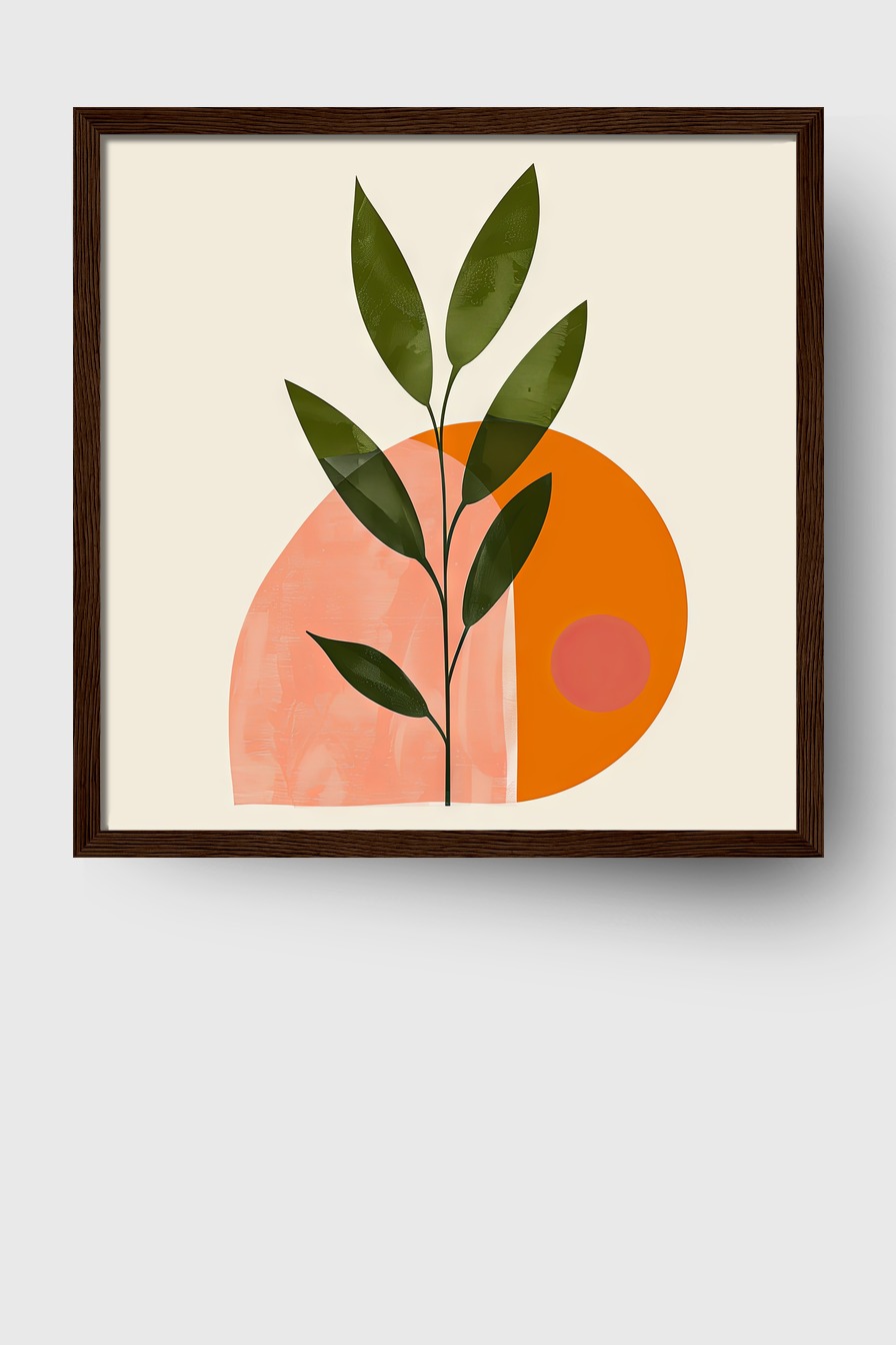 Digitale Kunst Poster Blattzweig grün orange geometrisch