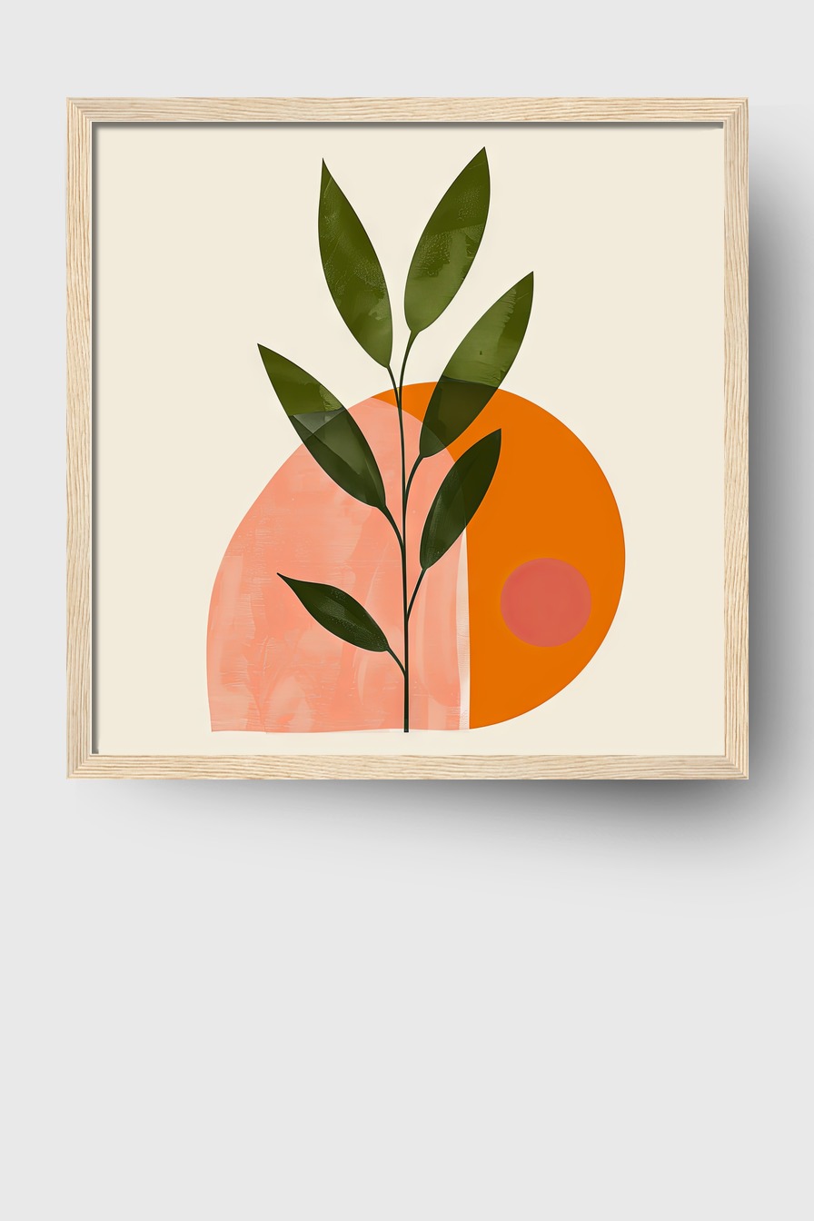 Digitale Kunst Poster Blattzweig grün orange geometrisch