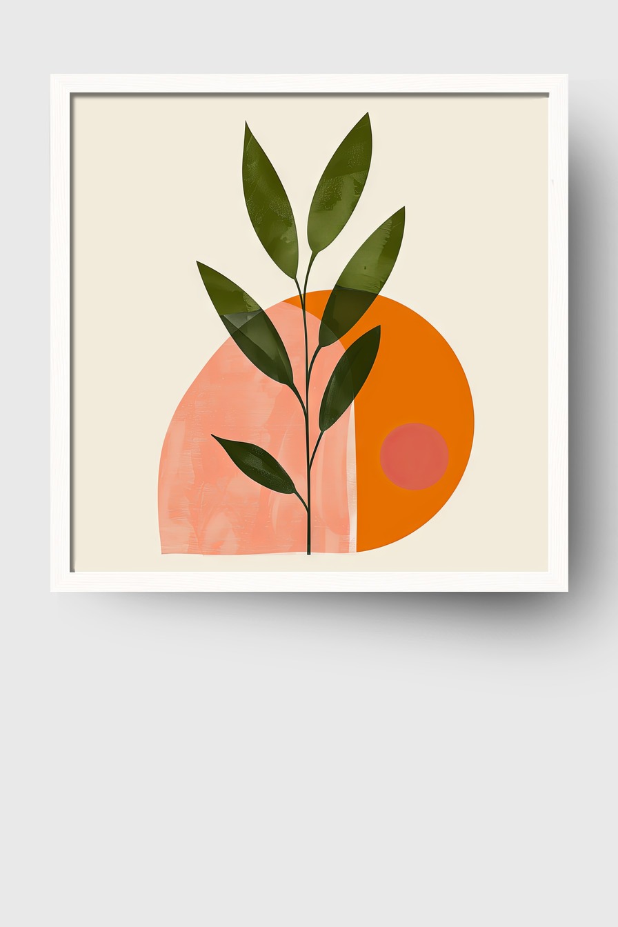 Digitale Kunst Poster Blattzweig grün orange geometrisch