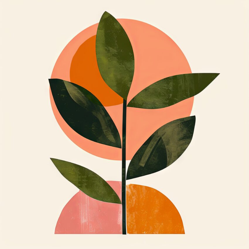 Illustration Poster Blattzweig grün orange minimalistisch