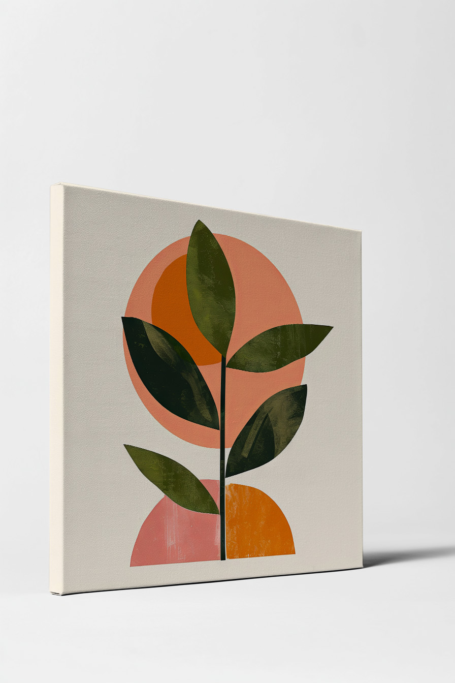 Illustration Poster Blattzweig grün orange minimalistisch