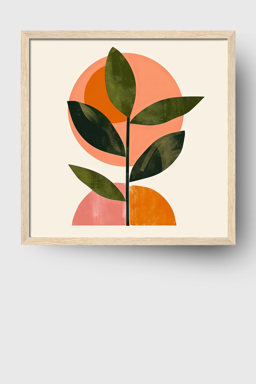 Illustration Poster Blattzweig grün orange minimalistisch