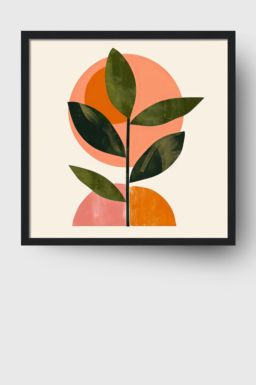 Illustration Poster Blattzweig grün orange minimalistisch