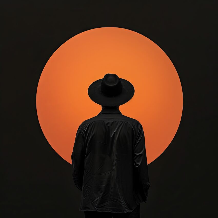 Fotografie Poster Mann Silhouette orange Kreis minimalistisch