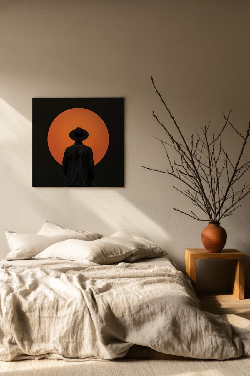 Fotografie Poster Mann Silhouette orange Kreis minimalistisch